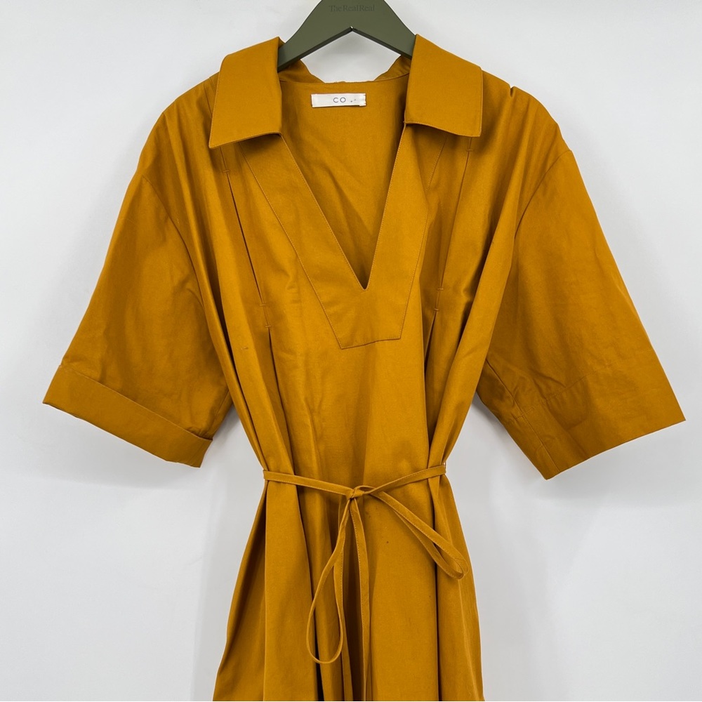 Cos Mustard Yellow Brown Long Italian Cotton Tie Waist dress XL